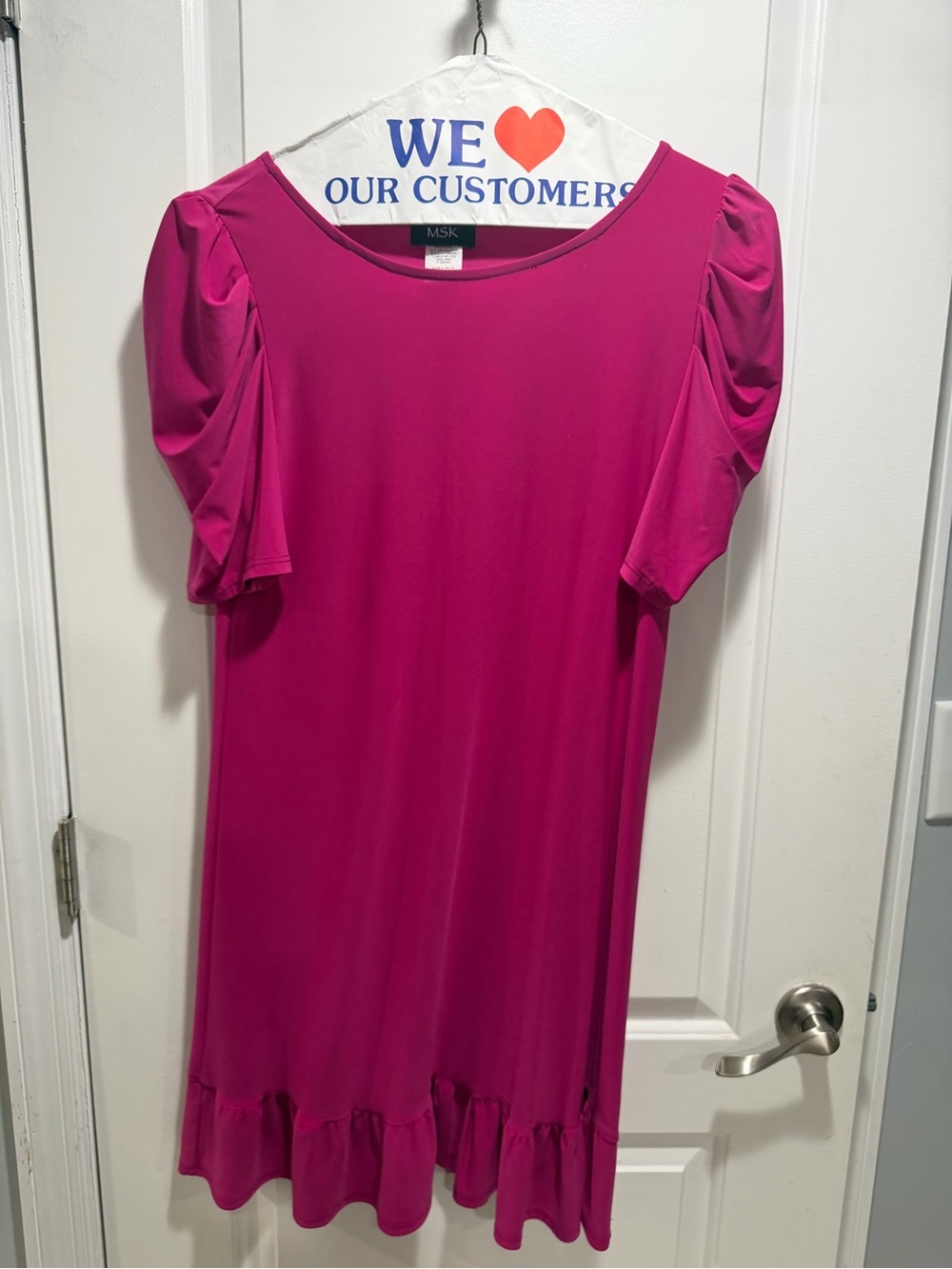 MSK Magenta Puff Sleeve Midi Dress with Ruffle Hem